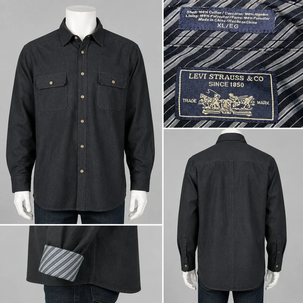 Levis‎ Mens XL Black Lined Shirt Jacket Heavyweight Canvas Shacket Utility Coat